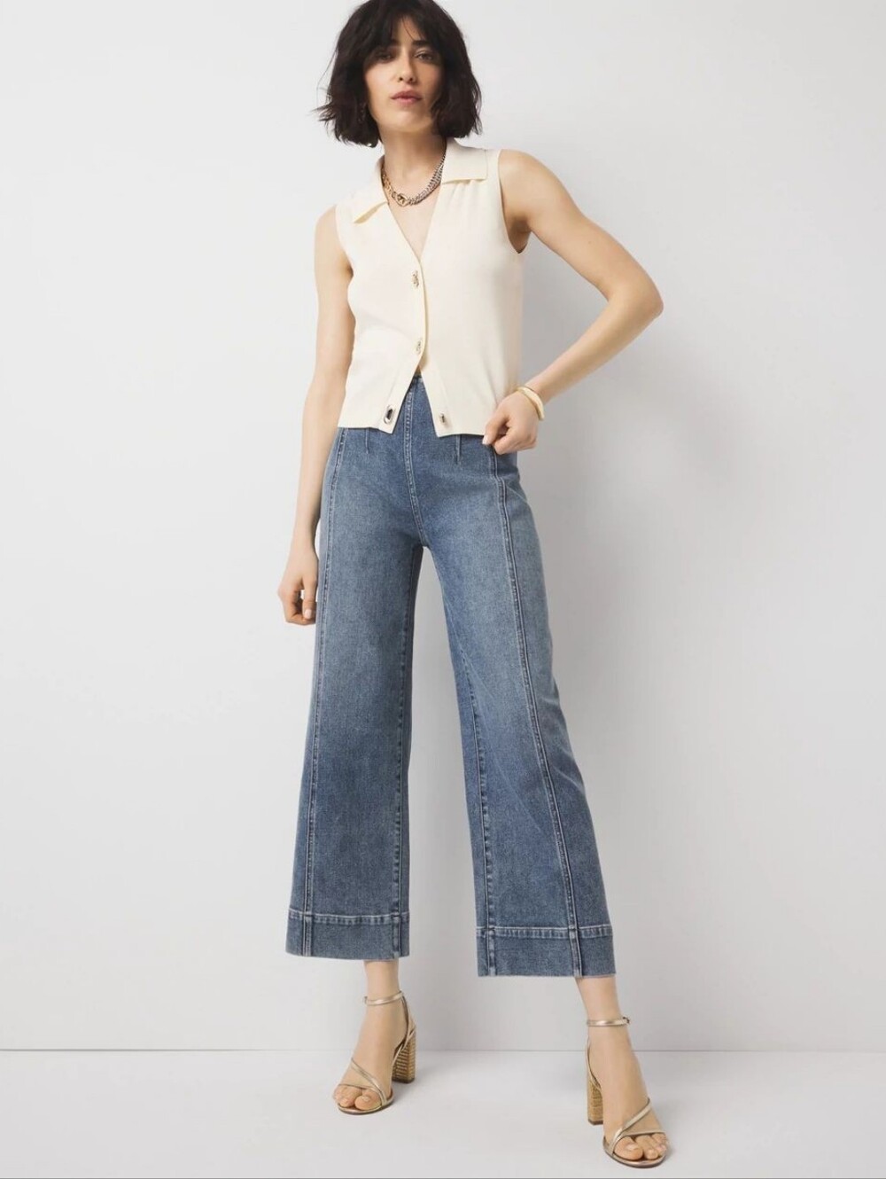 High-Rise Wide-Leg Cropped Jeans - Blue